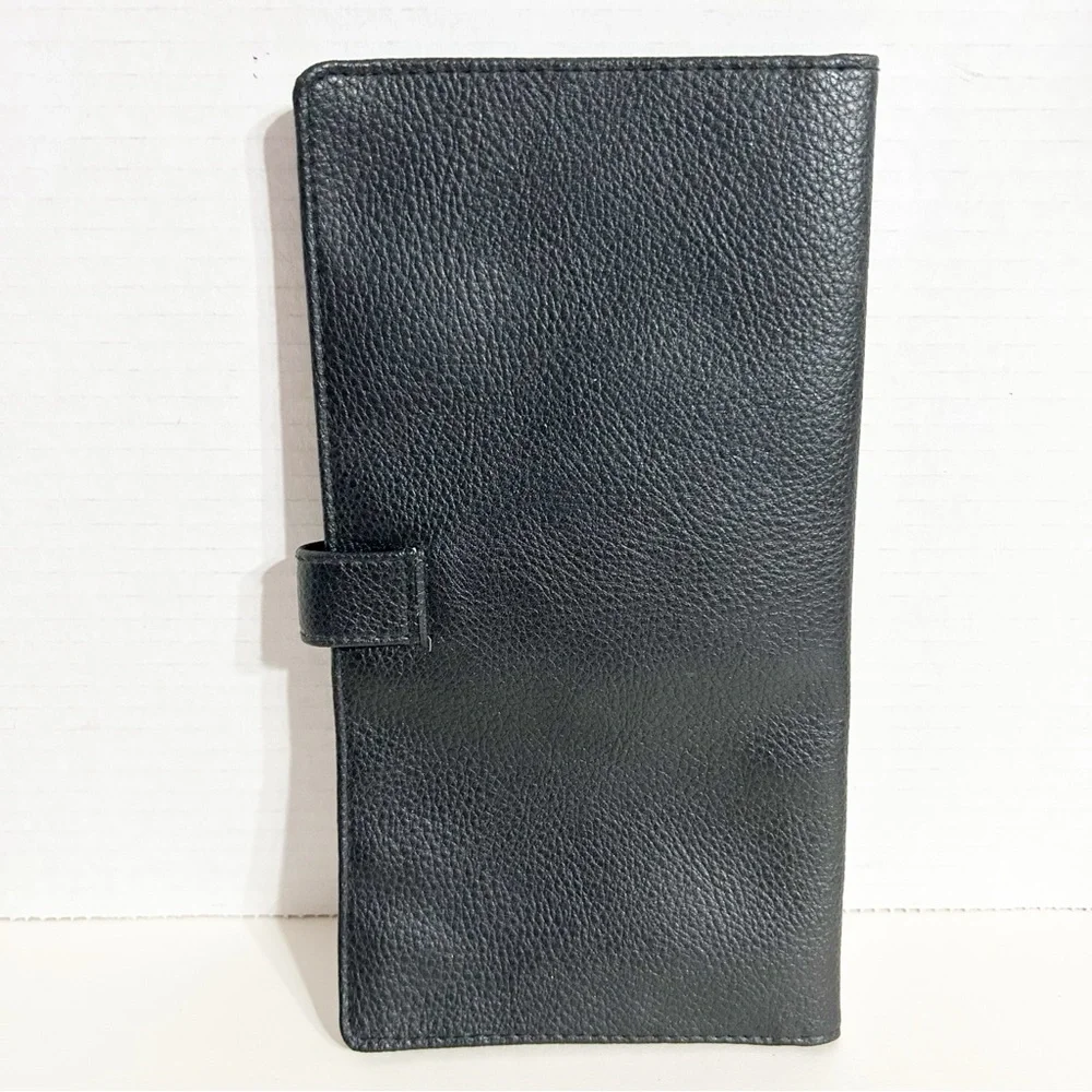 Vintage Gogo Black Genuine Leather Passport ID Holder Wallet Large Size Orangize